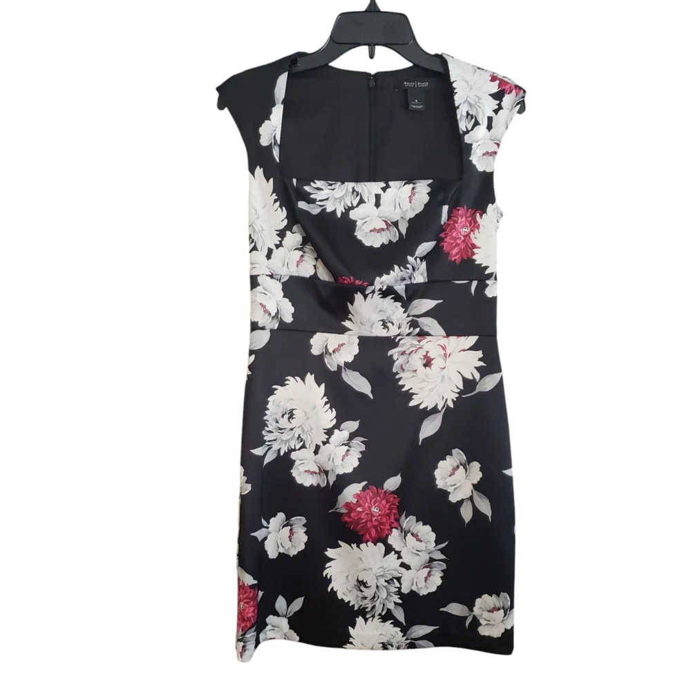 White House Black Market Satin Floral Cocktail Dress Size 4 - Picture 1 of 3